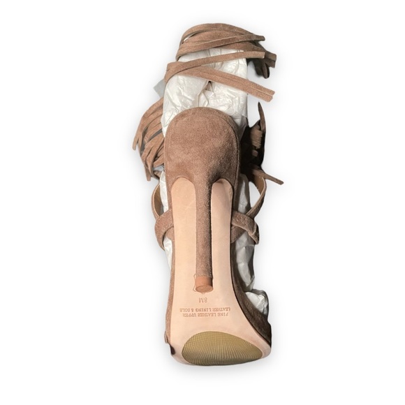 Leon Max Studio Sandals Boho Heels Ankle Fringe Stiletto Suede Genuine Leather 8 - Picture 5 of 9